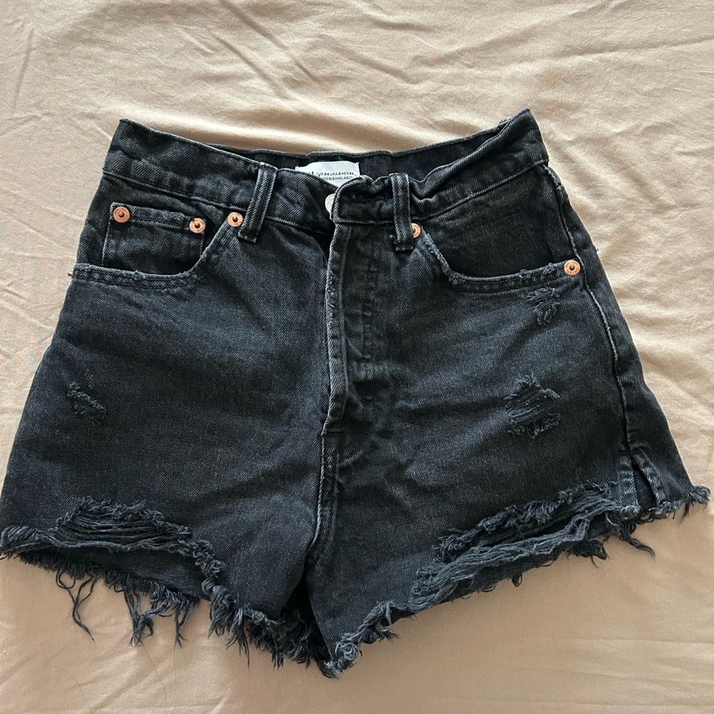 Zara Charcoal Distressed Jean Shorts